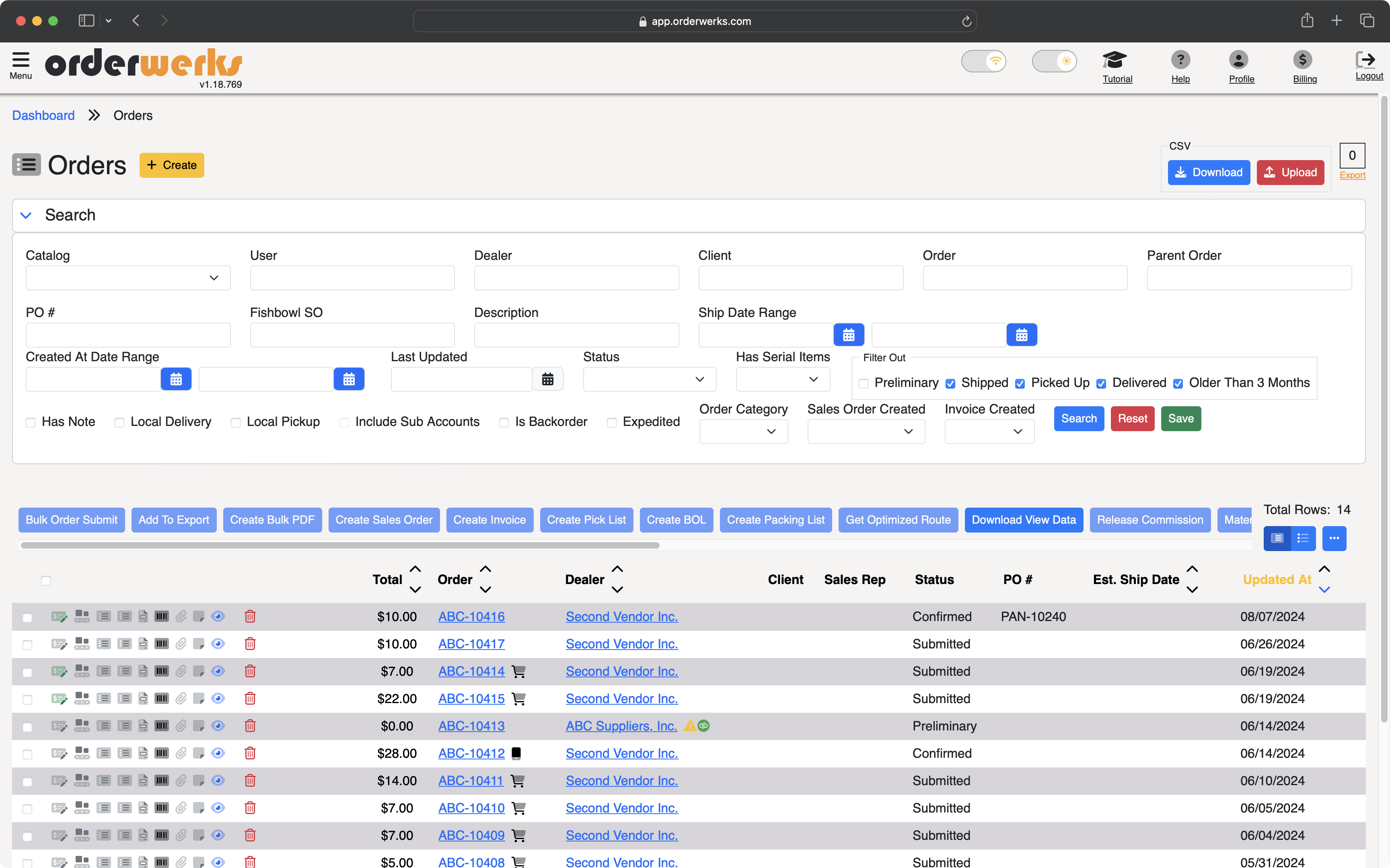 Orders Screen