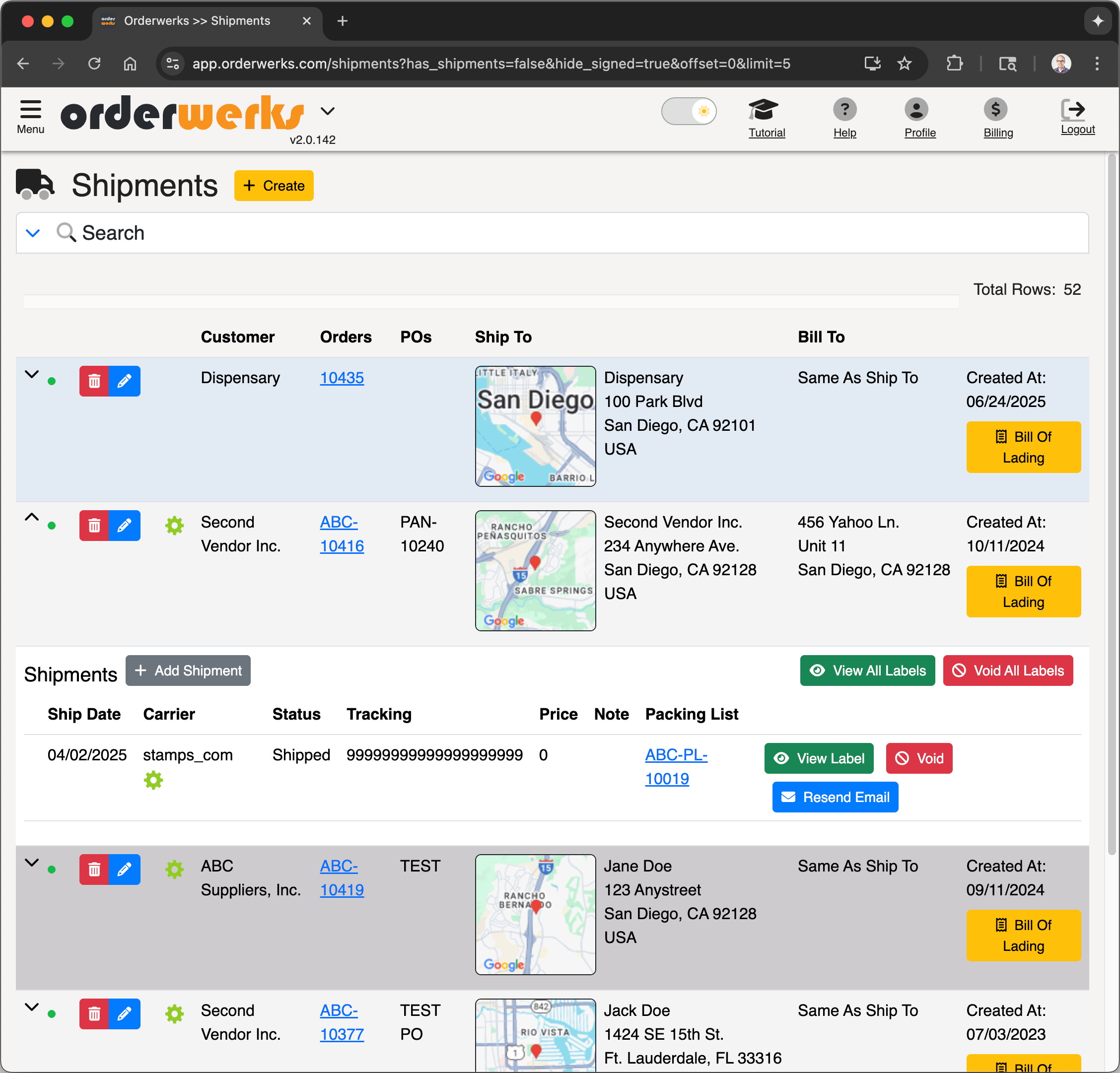 Shipments Dashboard