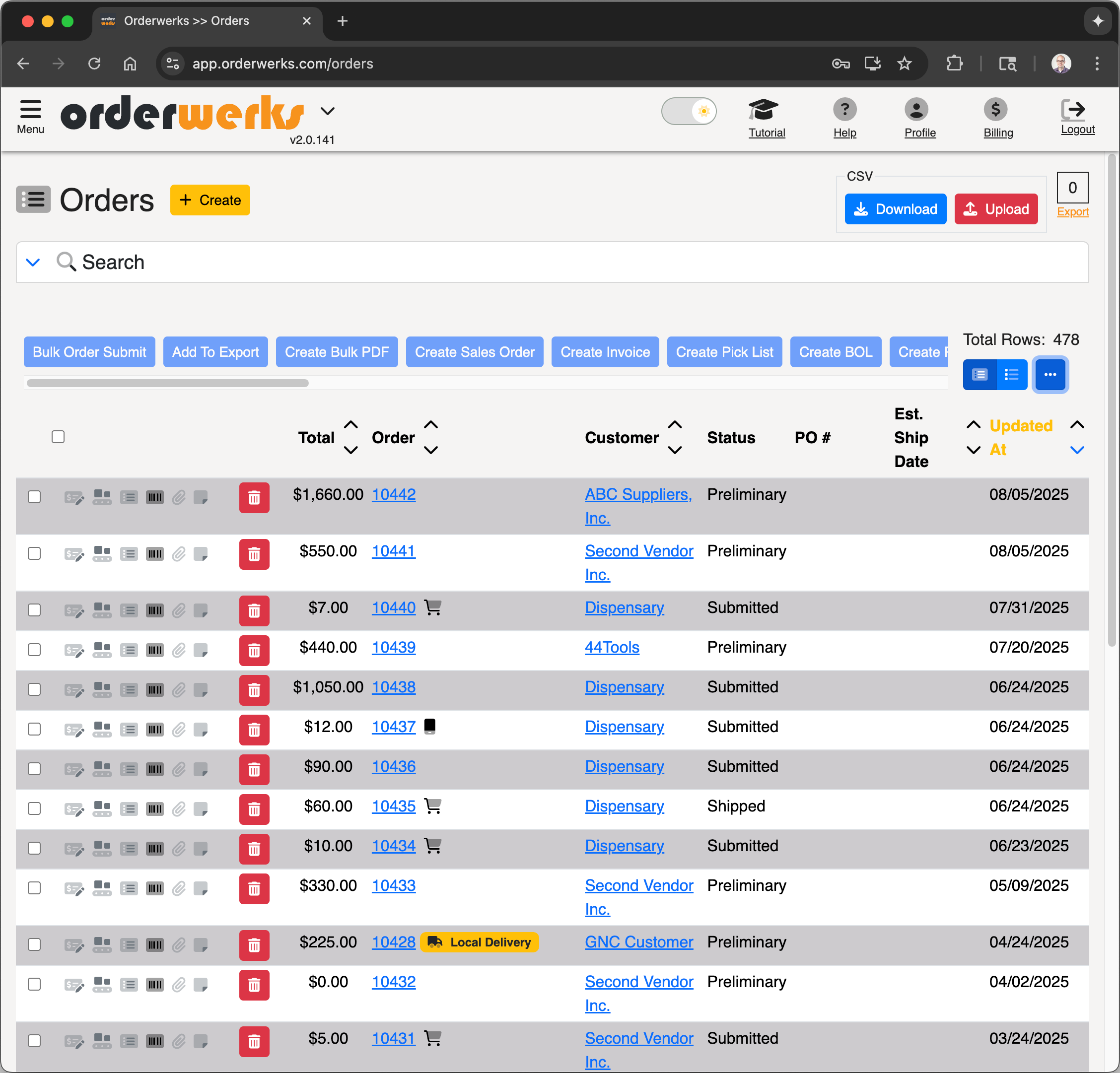 Order List View