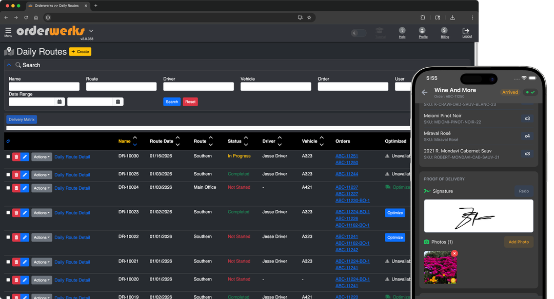 Enroute delivery app on mobile devices