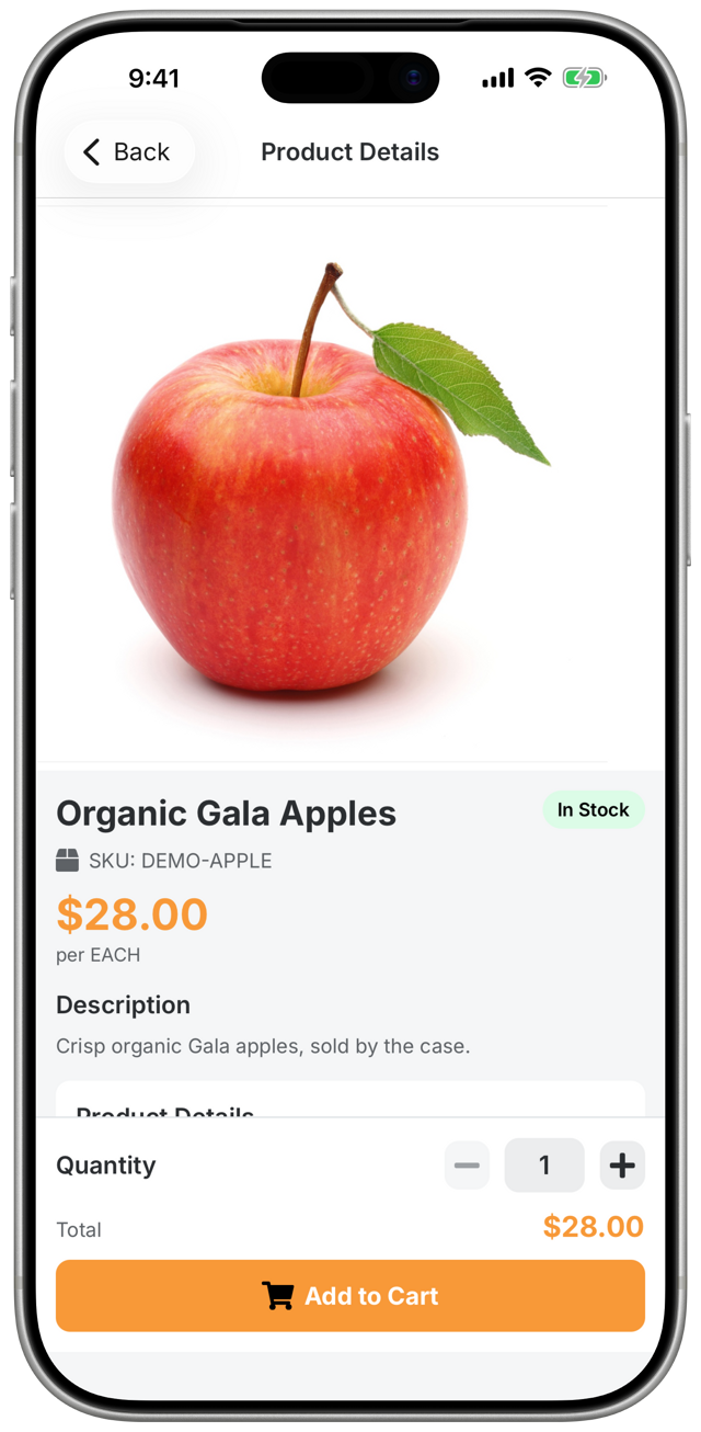 Orderwerks Online product detail with add to cart