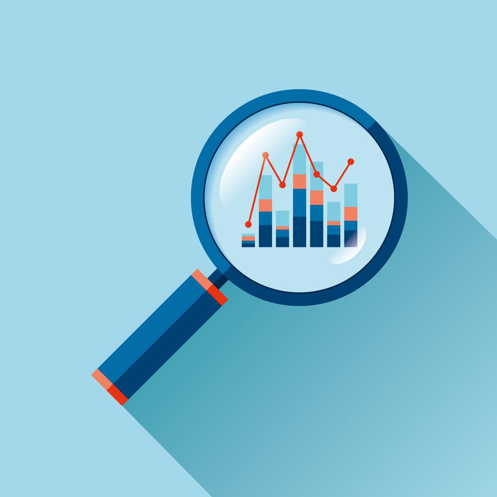 A chart being magnified to zoom in on trends