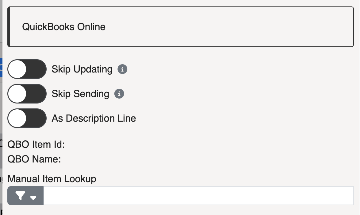 QuickBooks Online Catalog Item Manual Settings